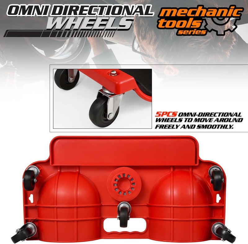 M-AUTO Rolling Knee Creeper Durable Knee Pads with Full 360 Degree Turn Casters and Tool Tray, Garage Kneeling Pads on Swivel Castors for Home Workshop Auto Repairing Maintaining, Red - Image 4